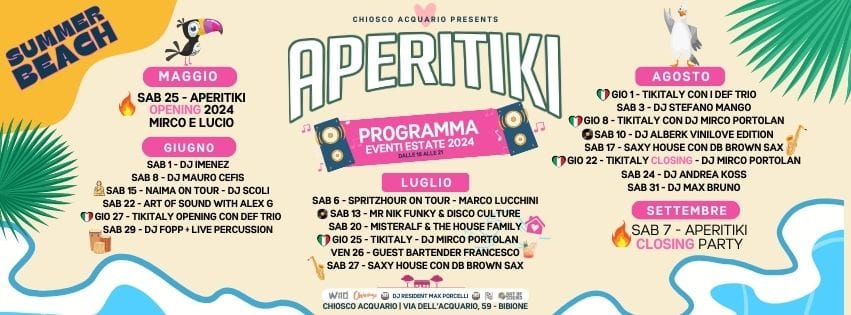 Every Saturday – Aperitiki 2024 | Balearic Sunset DJ Set @ El Chiringo [Chiosco Acquario – Bibione]